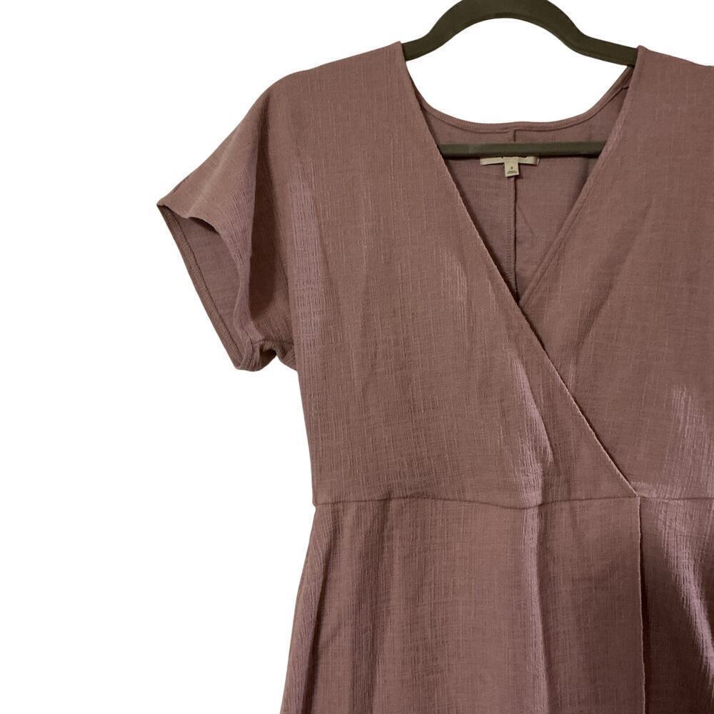 Madewell Mauve Textured Wrap Front Short Sleeve Dress Women’s Small Cotton Blend - Picture 5 of 11